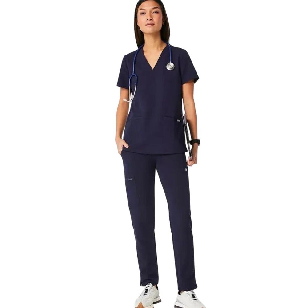 Figs 2 piece Set Navy Blue Casna Scrub Top & Zamora Jogger Scrub pants sz Small